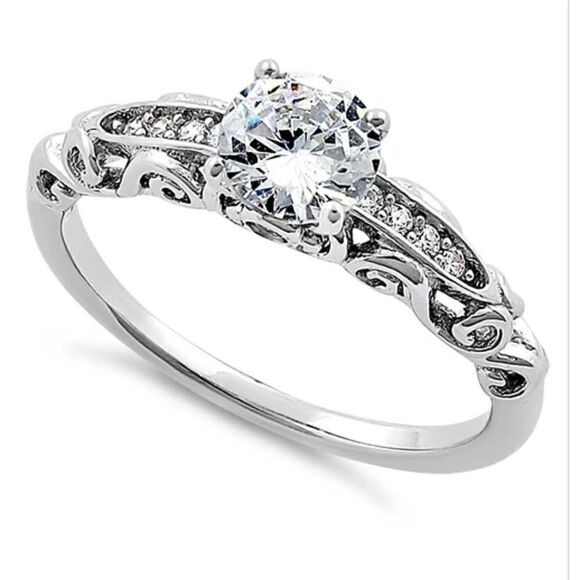 COPY - Sterling Silver Timeless Round Cut Clear CZ Engagement Ring Sizes 9,10 - Picture 1 of 5